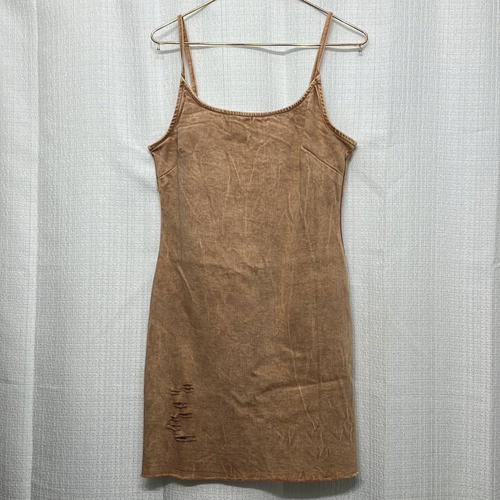 Tan Distressed Bodycon Dress